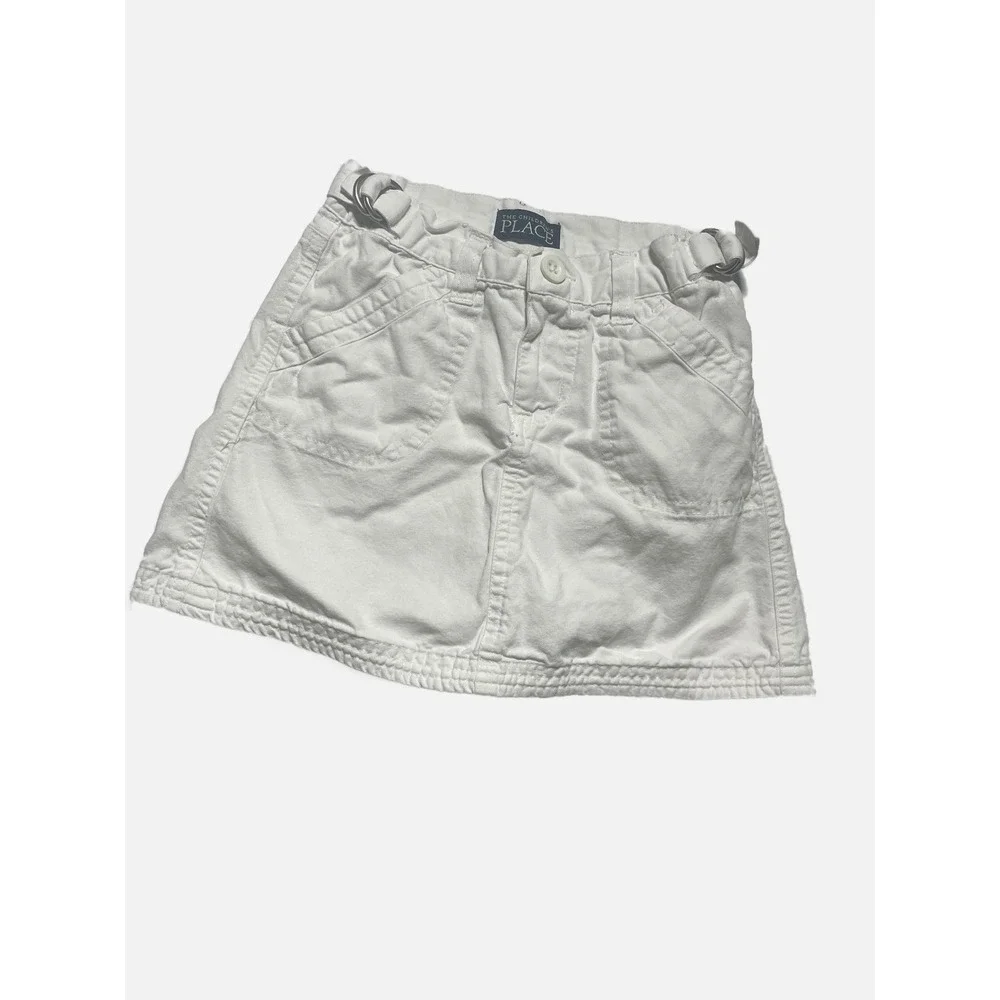 The Children's Place Skirt Girls 4 White Denim Adjustable Waist Casual Summer